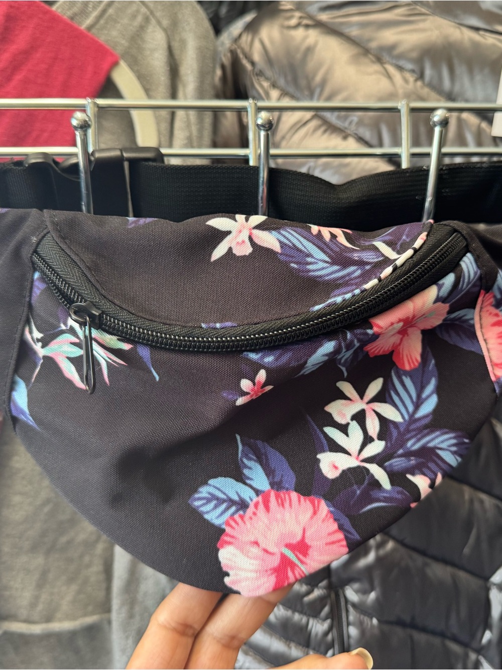 Floral Black Fanny Pack with Pink & Purple Flowers